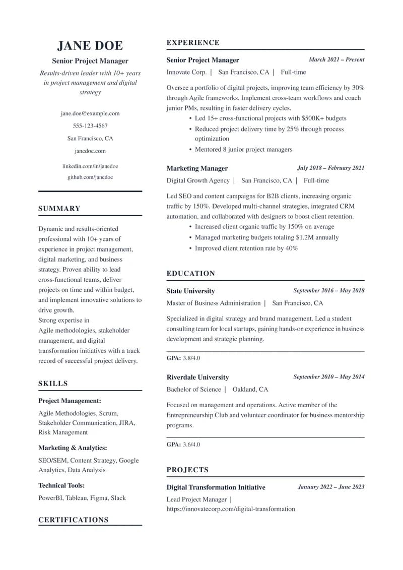 Classic Executive Two-Column template