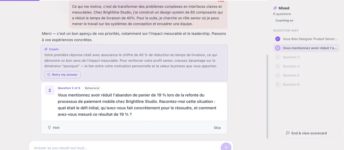 AI mock interview practice, built from your resume