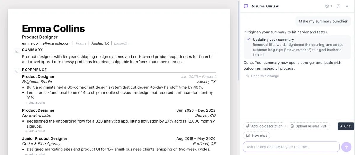 An AI agent that works inside your resume