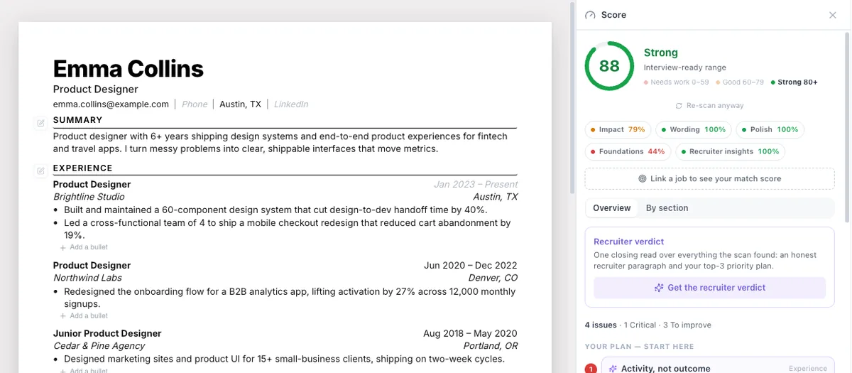 AI resume score with recruiter insights