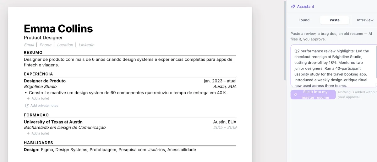 Continue acrescentando fatos conforme avança