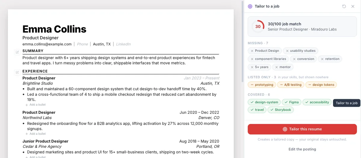 Tailor a resume and see the match