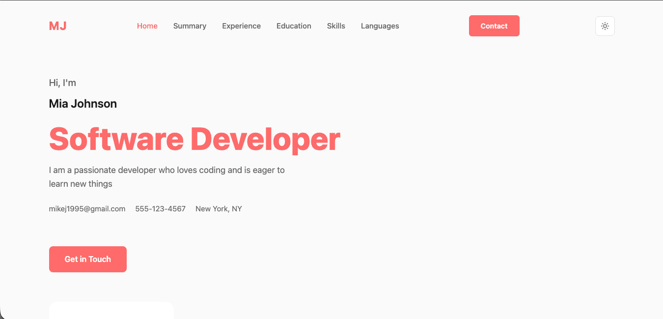 Portfolio site preview