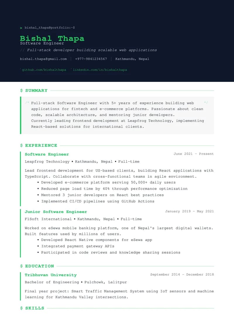 Bishal Thapa's resume example