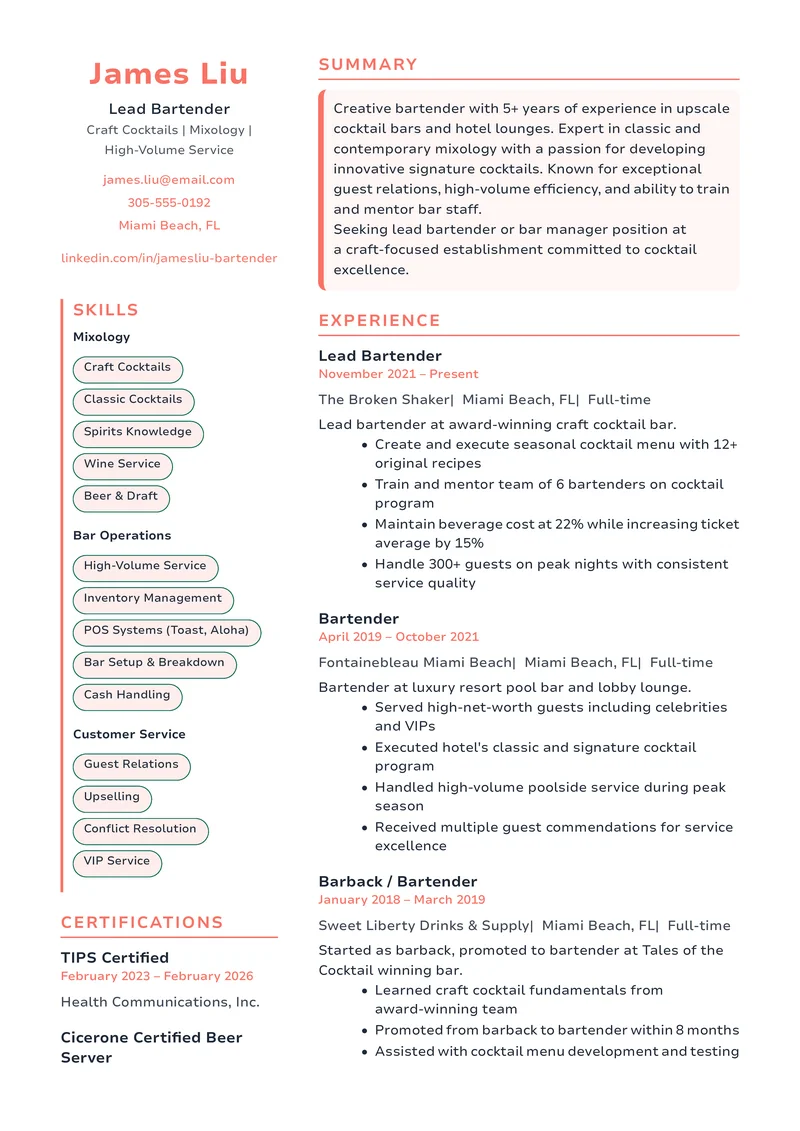 James Liu's resume example