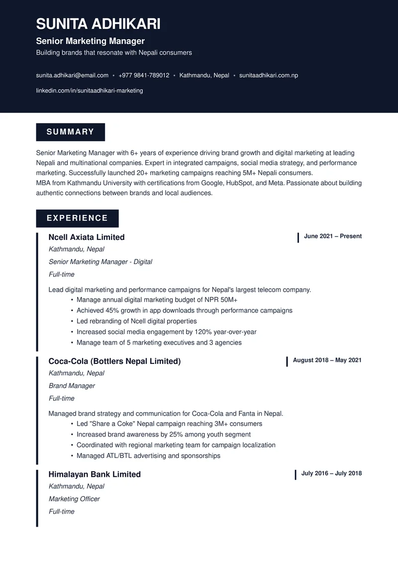 Sunita Adhikari's resume example