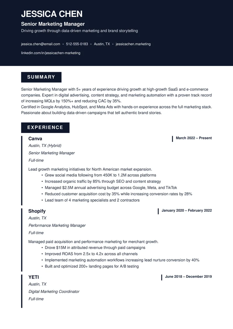 Jessica Chen's resume example