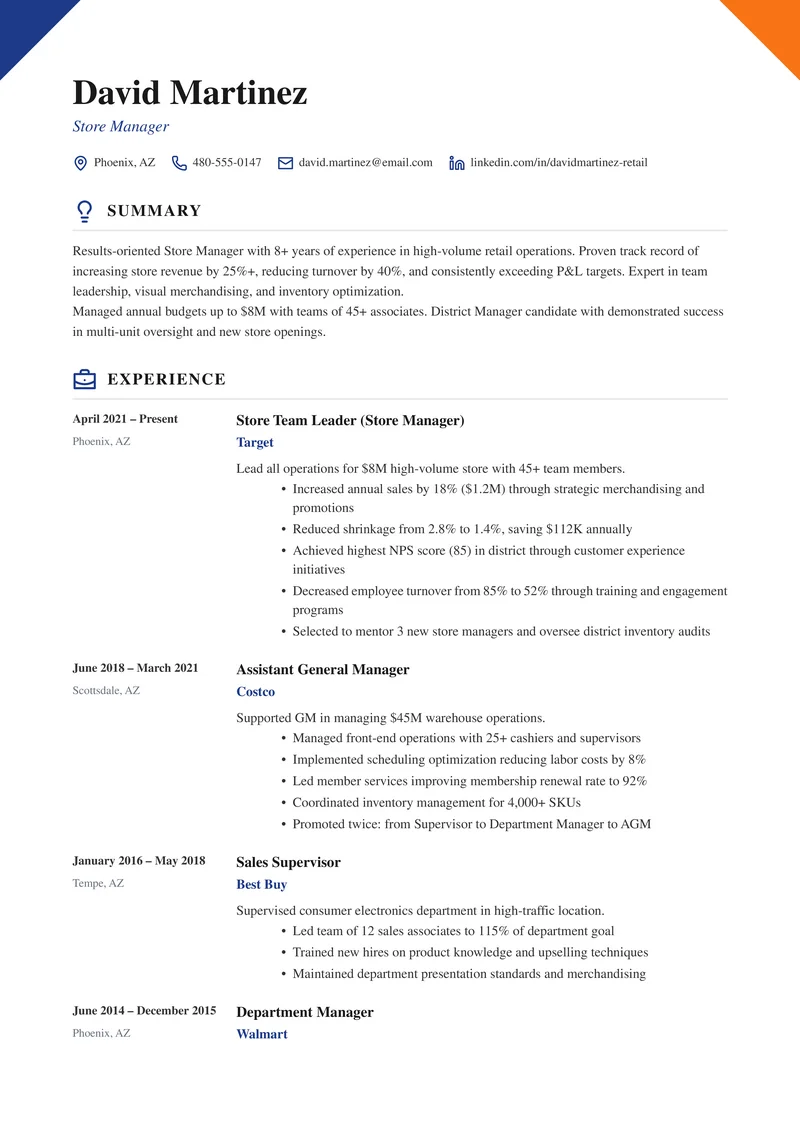 David Martinez's resume example