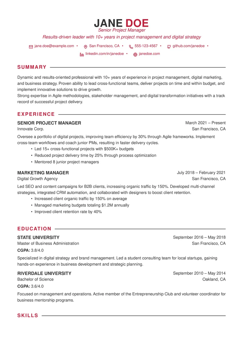Academic CV template