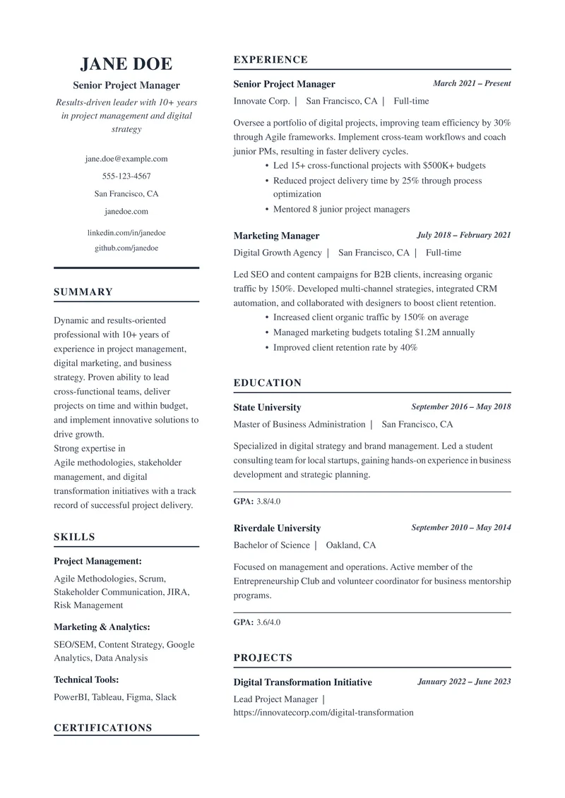 Classic Executive Two-Column template