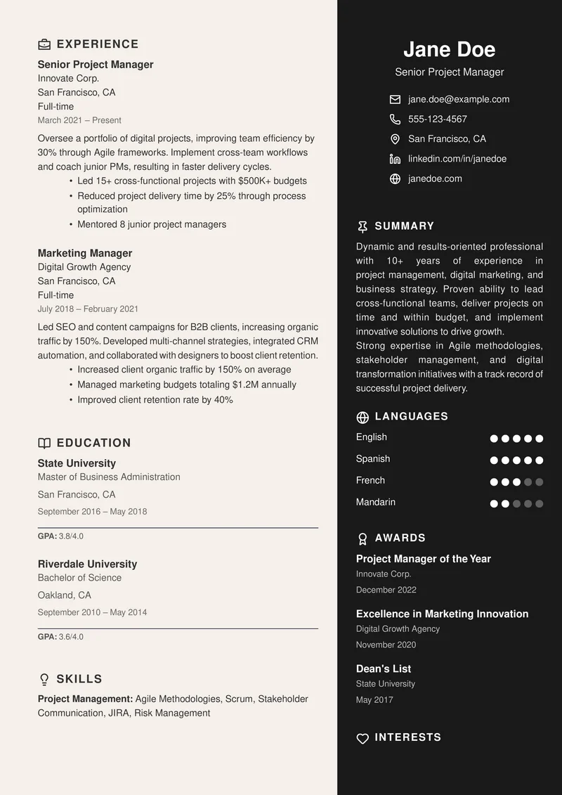 Executive Dark Sidebar template